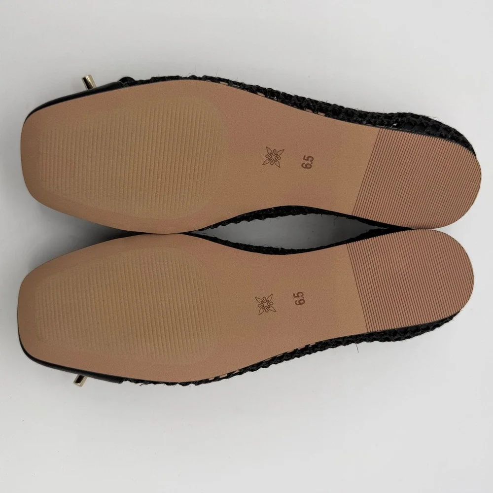 BCBGeneration Hartly Black Raffia Mesh Ballet Flats GN243501 Square Toe 6.5M New